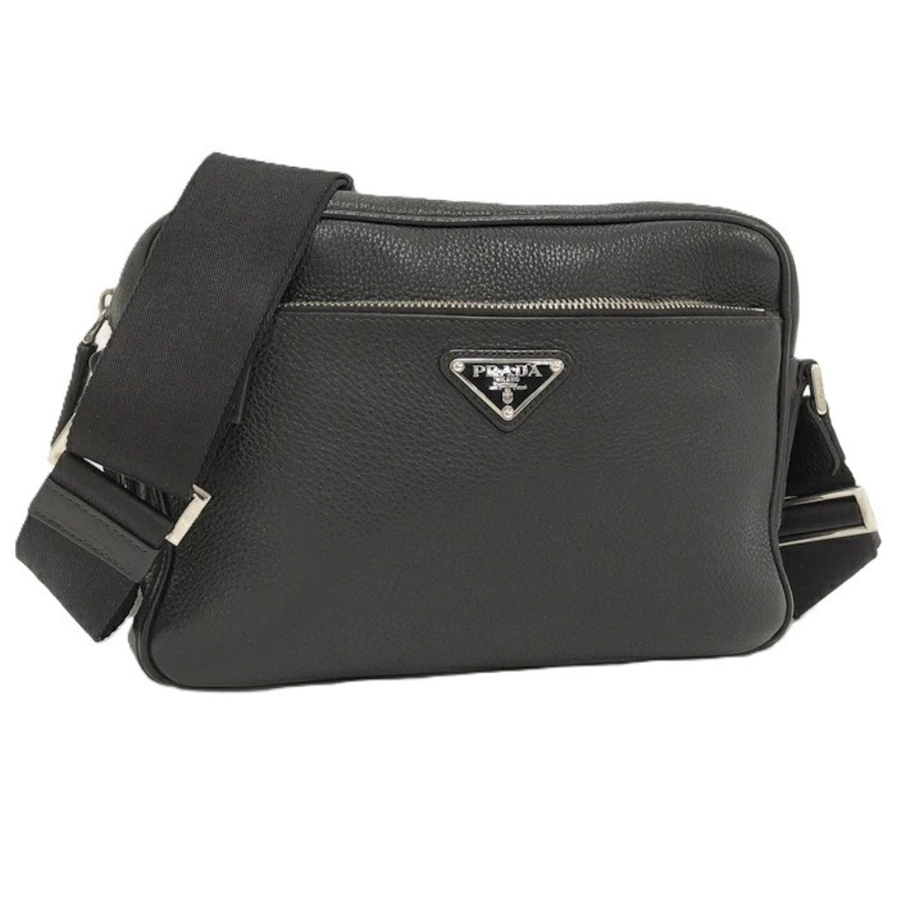 Prada Vitello Daino camera bag textured leather triangle logo Black